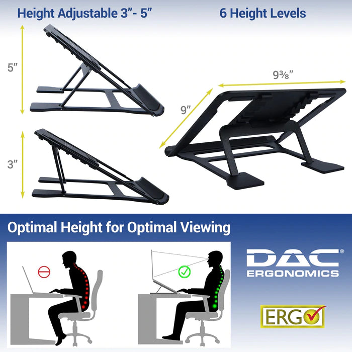 DAC MP-224 Portable Laptop Stand With 6 Height Levels, Black