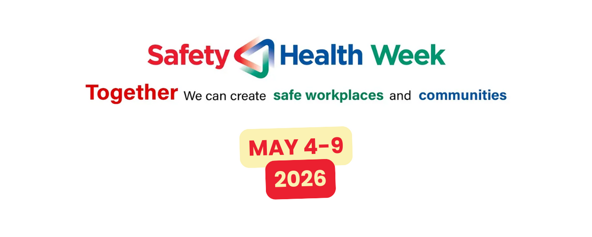 Promotional graphic for Safety Health Week 2026 with event dates on a white background